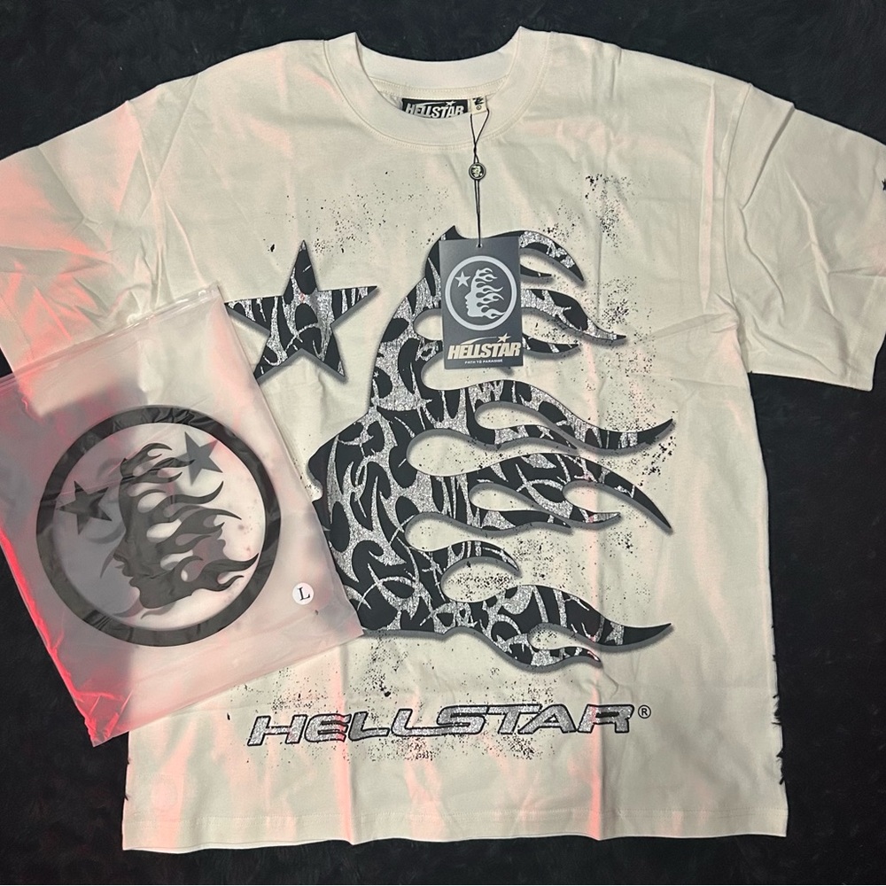 Hellstar Black and White Tee with Flame Face Design